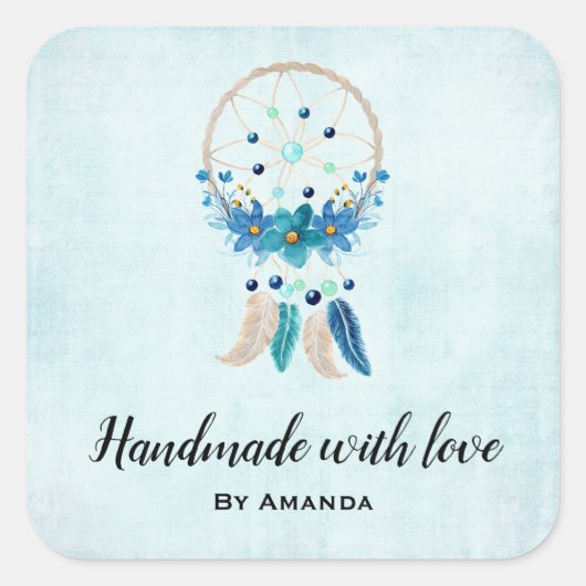 Sticker Carré Fabriqué avec Love Blue Dreamcatcher Stylish Boho (Devant)