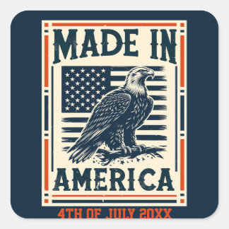 Sticker Carré Fabriqué en Amérique American Flag Eagle 4 juillet