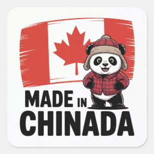 Sticker Carré Fabriqué en Chinada Panda - Chinois Canadien