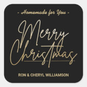 Sticker Carré Fabriqué pour vous Gold Joyeux Noël Noir (Devant)