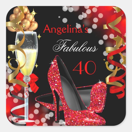 Sticker Carré Fabuleux 40 Red Heels Gold Bubbles Anniversaire (Devant)