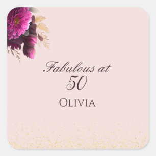 Sticker Carré Fabuleux à 50 Blush Pink Gold Parties scintillant