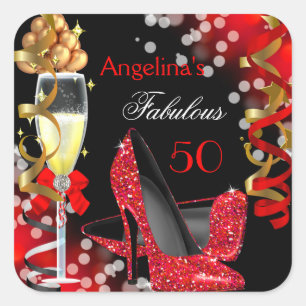 Sticker Carré Fabulosus 50 talons rouges bulles dorées fête d'an