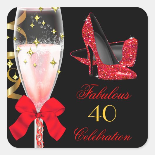 Sticker Carré Fabulous Parties scintillant rouge talons Black Go (Devant)