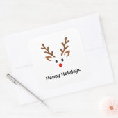 Sticker Carré Face de renne mignonne avec nom de noeud rouge (Enveloppe)