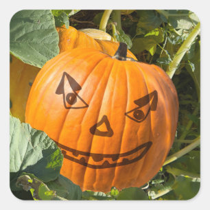 Sticker Carré Face de sourire du Citrouille Jack-o-lanterne d'Ha