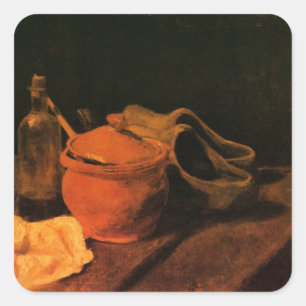 Sticker Carré Faïence, Bouteille et Sabots par Vincent van Gogh