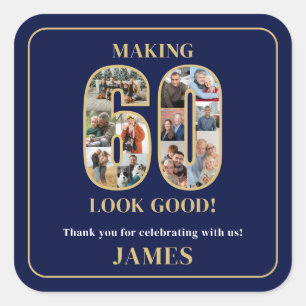 Sticker Carré Faire paraître 60 ans Photo Anniversaire