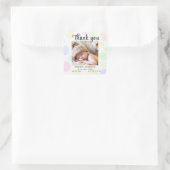 Sticker Carré Faire-part bébé, Merci, Script Classic Round (Sac)