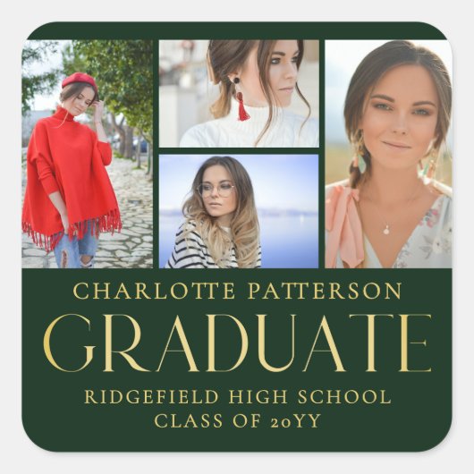 Sticker Carré Faire-part de graduation multi-photo de script sim (Devant)
