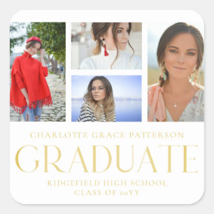 Sticker Carré Faire-part de graduation multi-photo de script sim