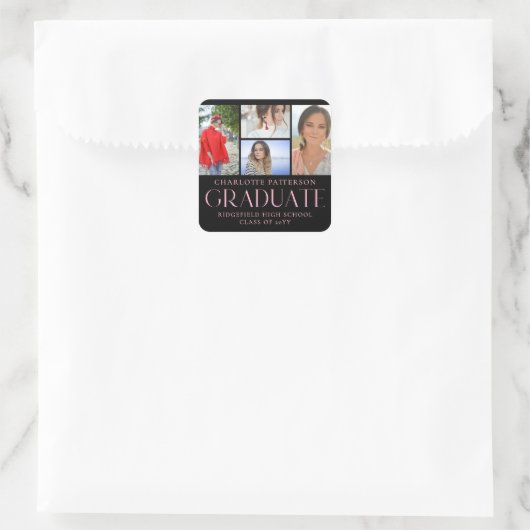 Sticker Carré Faire-part de graduation multi-photo de script sim (Sac)