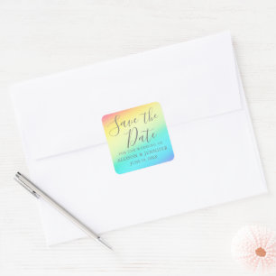 Sticker Carré Faire part de mariage arc-en-ciel LGBTQ