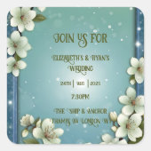 Sticker Carré Faire-part de mariage en fleurs de cerisier avec v (Devant)