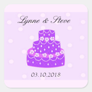 Sticker Carré Faire-part de mariage Gâteau Mariage Violet