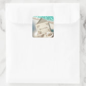 Sticker Carré Faire-part de mariage tropicale sur une plage (Sac)