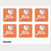 Sticker Carré Faire-part de naissance bébé rose Orange Eléphant  (Feuille)