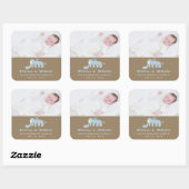 Sticker Carré Faire-part de naissance photo bébé garçon éléphant (Feuille)