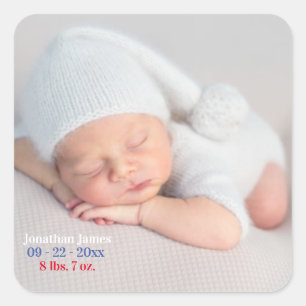 Sticker Carré Faire-part de naissance photo de bébé neutre par s