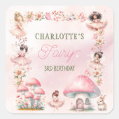 Sticker Carré Fairy Mushroom House Pink Birthday (Devant)
