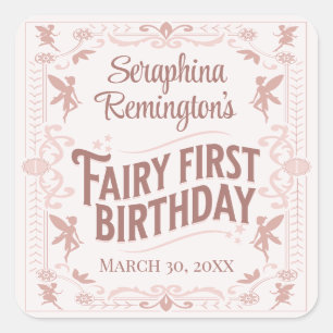 Sticker Carré Fairy Premier anniversaire Pink Sweet Girls Annive