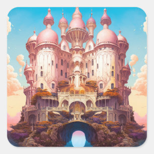 Sticker Carré Fairy Tale Castle Rose White Gold Imaginaire Art