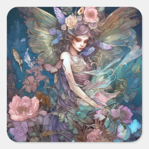 Sticker Carré Fairy Woman Imaginaire Art