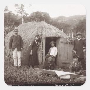 Sticker Carré Faisant Tappa, un tissu indigène, c.1875 (photo d