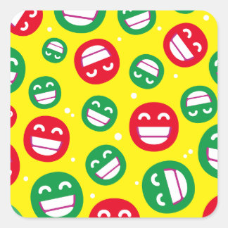 Sticker Carré Faisceau Visage Souriant Yeux Emojis Rouge Vert Ja
