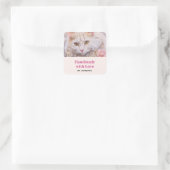 Sticker Carré Fait à la main avec amour Élégant Chat blanc en bi (Sac)