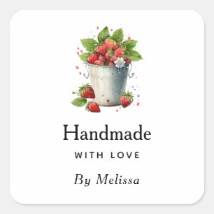 Sticker Carré Fait à la main avec des fraises fraîches amoureuse