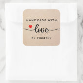 Sticker Carré Fait à la main avec l'amour simple (Sac)