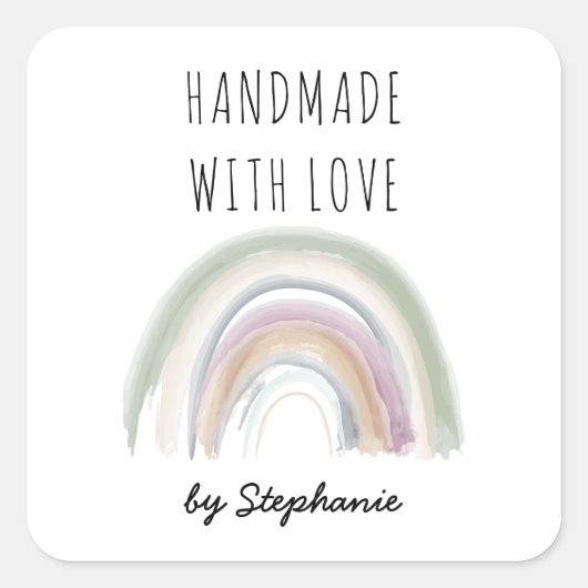 Sticker Carré Fait main avec amour Boho Rainbow (Devant)