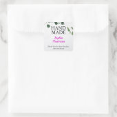 Sticker Carré Fait Main, Merci, Nom, Verdure Blanche (Sac)