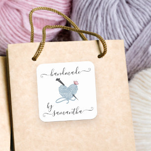 Sticker Carré Fait main par Custom Name Yarn Heart et papillon