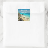 Sticker Carré Faite à la main avec amour Belle plage tropicale (Sac)