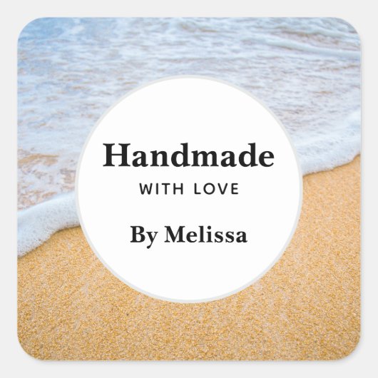 Sticker Carré Faite à la main avec Love Sandy Beach avec Surf en (Devant)