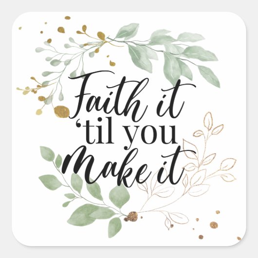 Sticker Carré Faith Écriture chrétienne Eucalyptus Verdure (Devant)