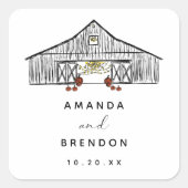 Sticker Carré Fall Barn Mariage Citrouille (Devant)