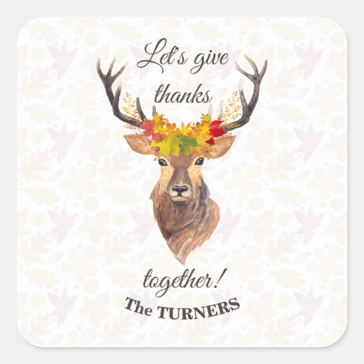 Sticker Carré Fall Deer Remercions ensemble Thanksgiving (Devant)