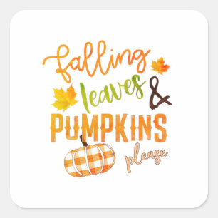 Sticker Carré Falling Feuille & Citrouille Please Thanksgiving