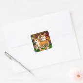 Sticker Carré Famille Cute Corgi (Enveloppe)