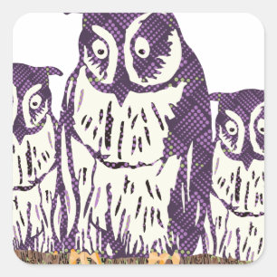 Sticker Carré Famille de hibou géométrique stylisée violet