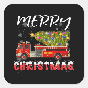 Sticker Carré Famille de Noël des pompiers du camion-citerne Pi