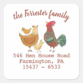 Sticker Carré Famille de quatre poulets Adresse de retour (Devant)