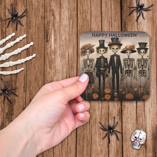 Sticker Carré Famille de squelettes Joyeux Halloween