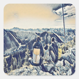 Sticker Carré Family viewing the mountains