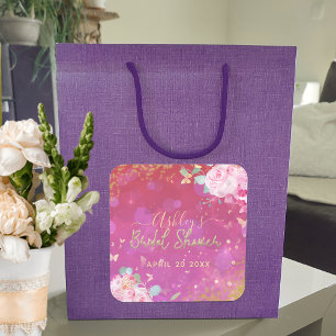 Sticker Carré Fancy élégant floral rose romantique Baby Shower d