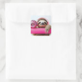 Sticker Carré Fanky Sloth avec casque rose et boule disco (Sac)