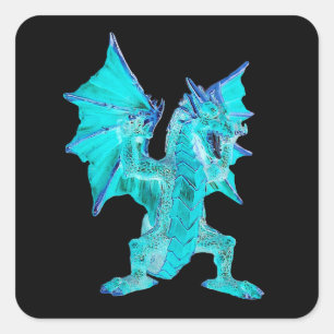 Sticker Carré Fantaisie artistique de dragon d'eau, Créature myt